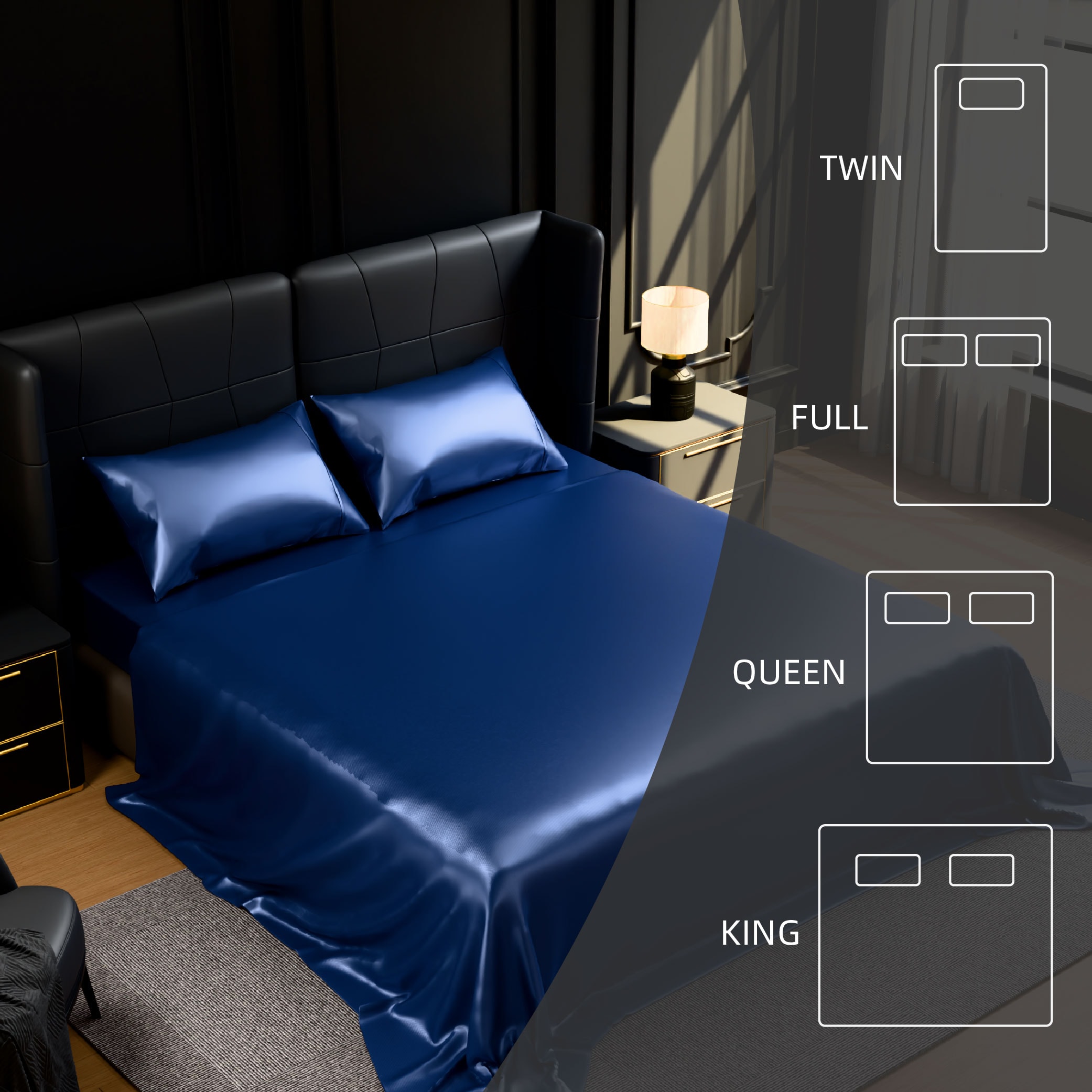 Satin Bed Sheets, Queen Size Sheets Set, 4 Pcs Silky Bedding Set With 15 Inches Deep Pocket For Mattress (Queen, Navy Blue)_voghion.com